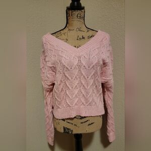 NEW No Boundaries Soft Pink Cable V-Neck Sweater